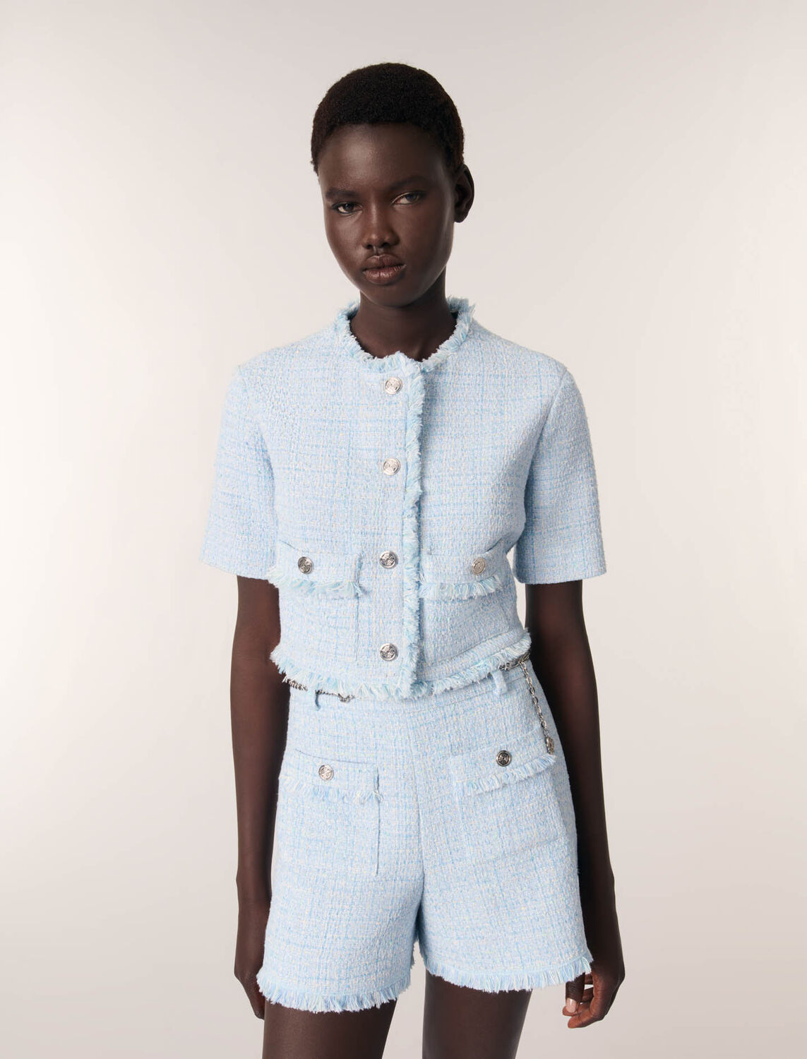 Tweed shorts with belt - Skirts & Shorts - MAJE