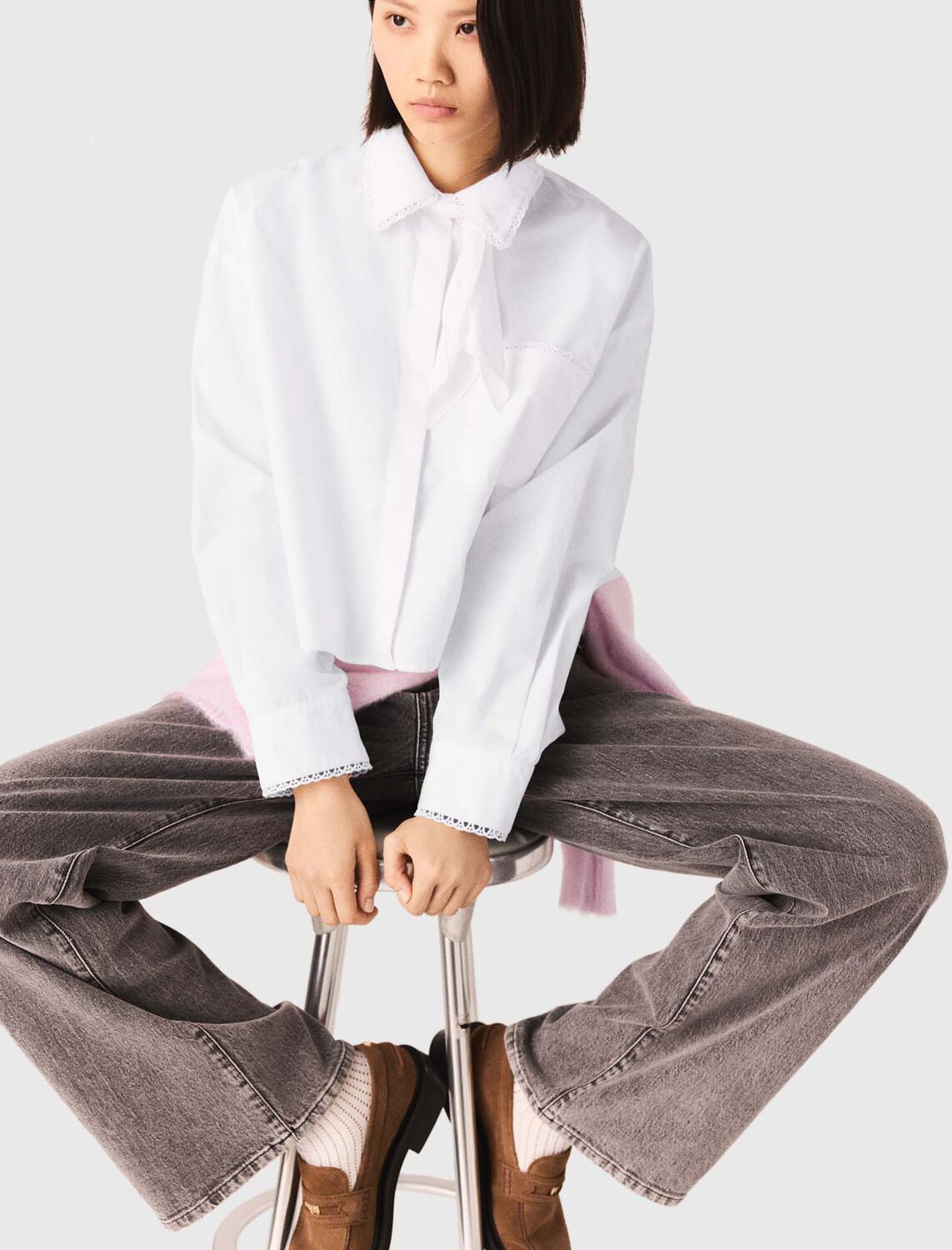 Crochet collar shirt : Shirts color White