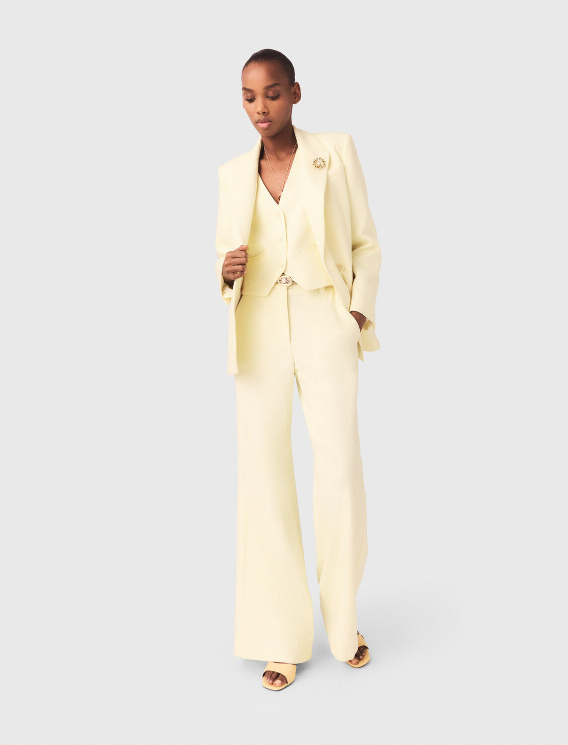 Double-breasted suit jacket : Blazers & Jackets color Pale Yellow