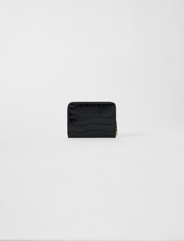 Croc-effect embossed leather wallet : Small leather goods color Black