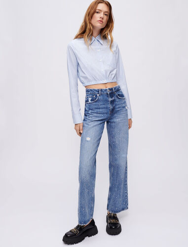 High-waisted jeans with rhinestones : Trousers & Jeans color Blue