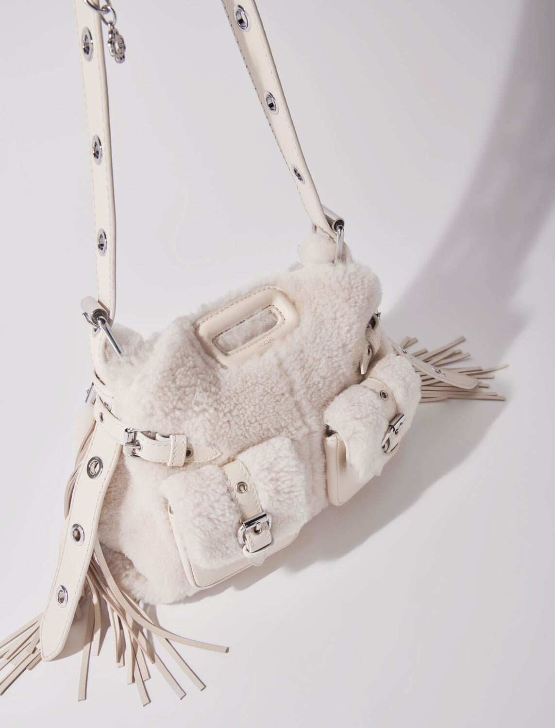 Miss M Mini faux fur cargo bag - M Bag - MAJE