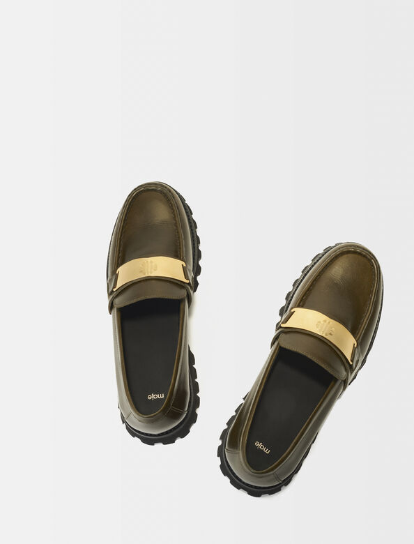 Leather platform loafers : Shoes color Khaki