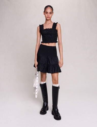 Short skirt with smocking and ruffles : Skirts & Shorts color Black