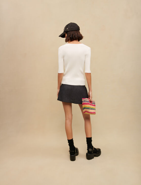 White ribbed V-neck top - Sweaters & Cardigans - MAJE