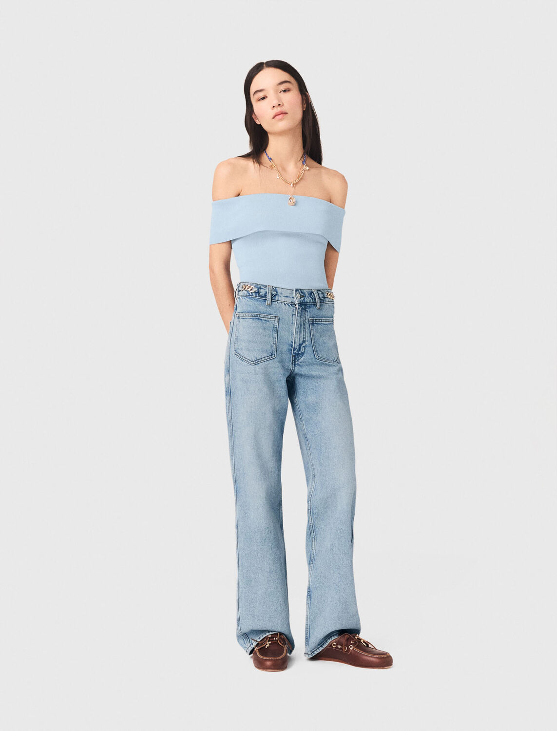 Bardot rib knit top - Tops - MAJE