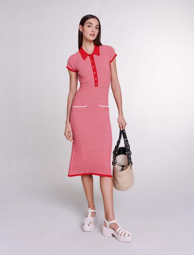 Herringbone knit maxi dress : Dresses color Red