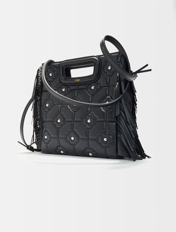 Quilted leather M bag with rhinestones : M Bag color Black