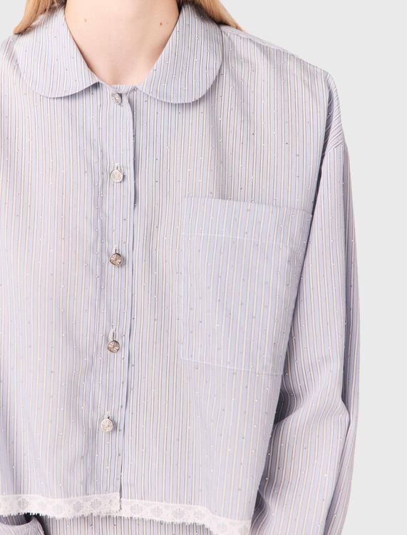 Short rhinestone striped shirt - Shirts - MAJE