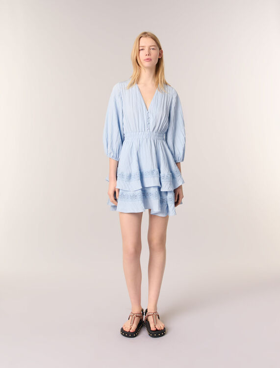 Dress with ruffles and lace details : Dresses color Blue Sky