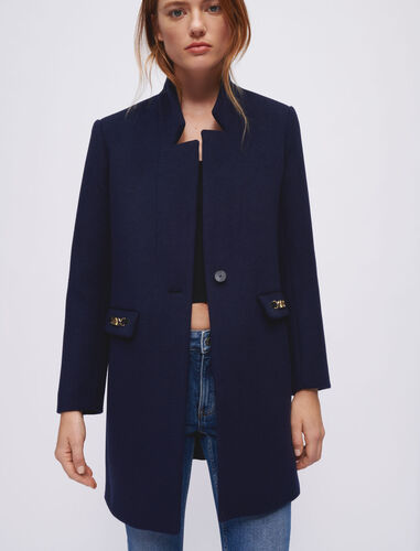 Fitted coat with horsebit detail : Coats & Jackets color Navy