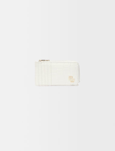 Croc-effect embossed leather cardholder : Small leather goods color Ecru