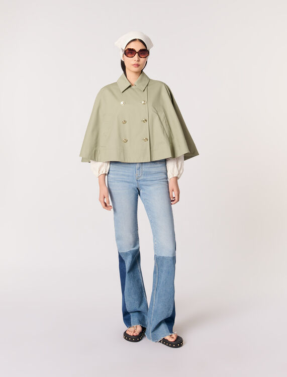 Short cape-effect trench coat : Coats color Khaki