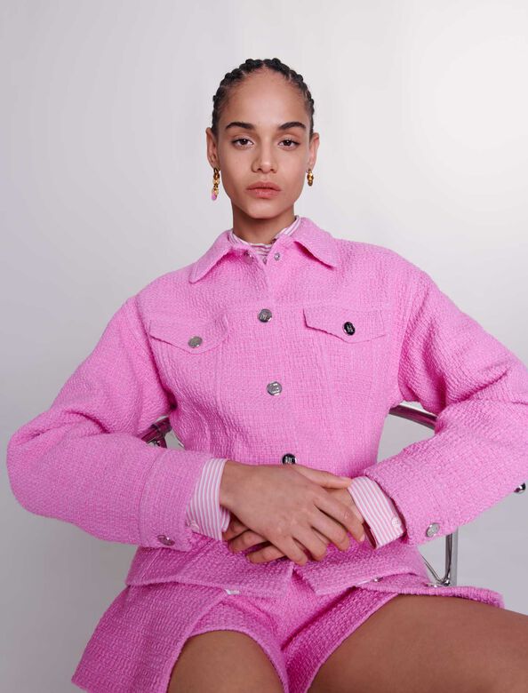 Fitted tweed jacket : Coats & Jackets color Pink
