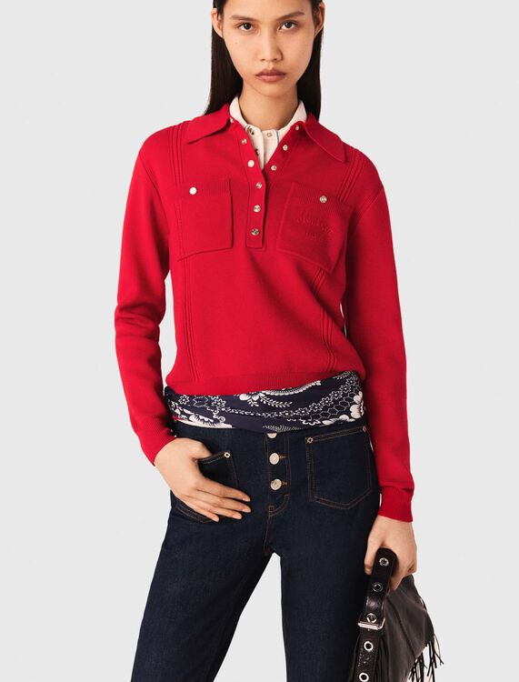 Polo collar jumper with embroidery - Sweaters & Cardigans - MAJE
