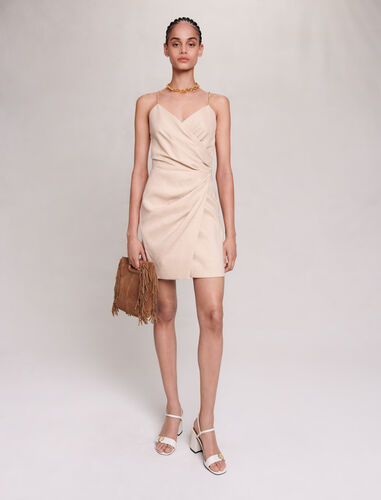 Short draped dress : Dresses color Beige