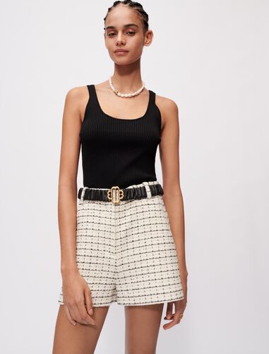 Marl tweed shorts with checked motifs : Skirts & Shorts color Ecru Black