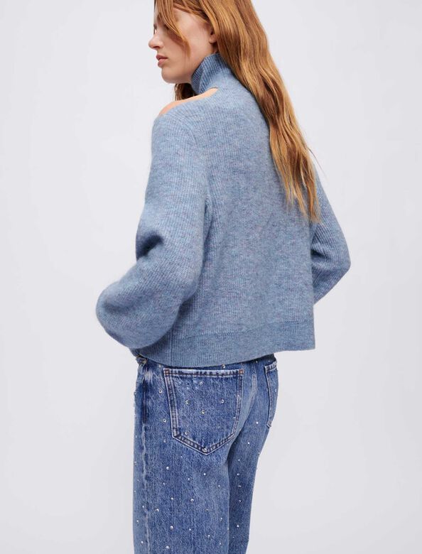 High-necked pullover with open shoulder : Sweaters & Cardigans color Blue