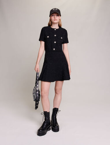 Short tweed dress : Dresses color Black