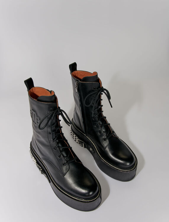 Combat boots with punk details - Booties & Boots - MAJE