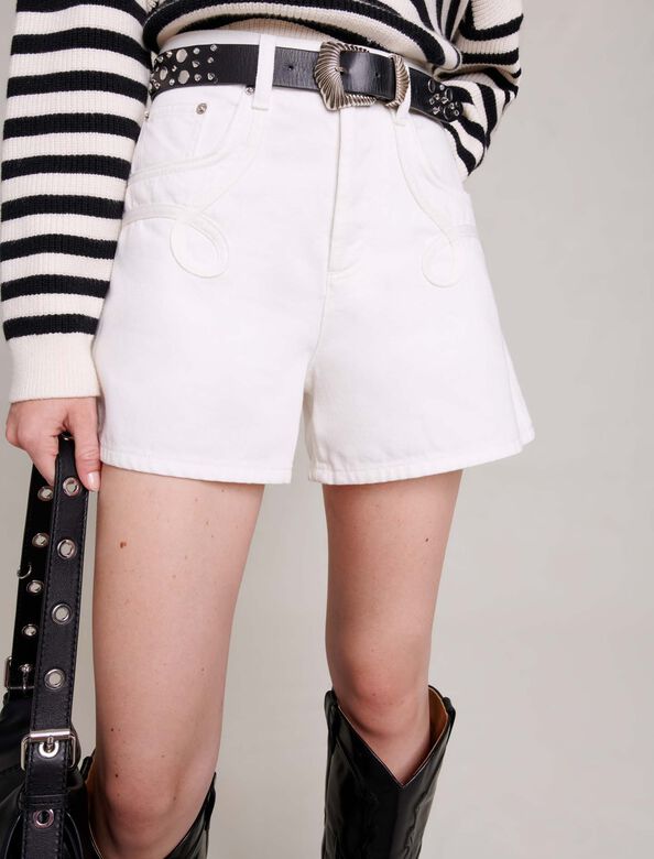 Embroidered denim shorts : Skirts & Shorts color White