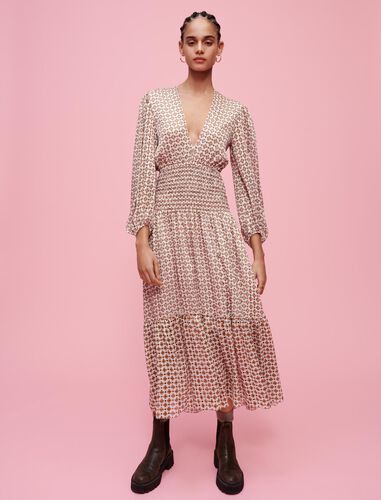 Printed chiffon dress : Dresses color Tiles ecru background