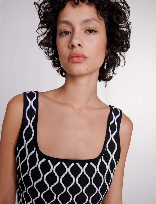 Short patterned knit dress : Dresses color Black / White