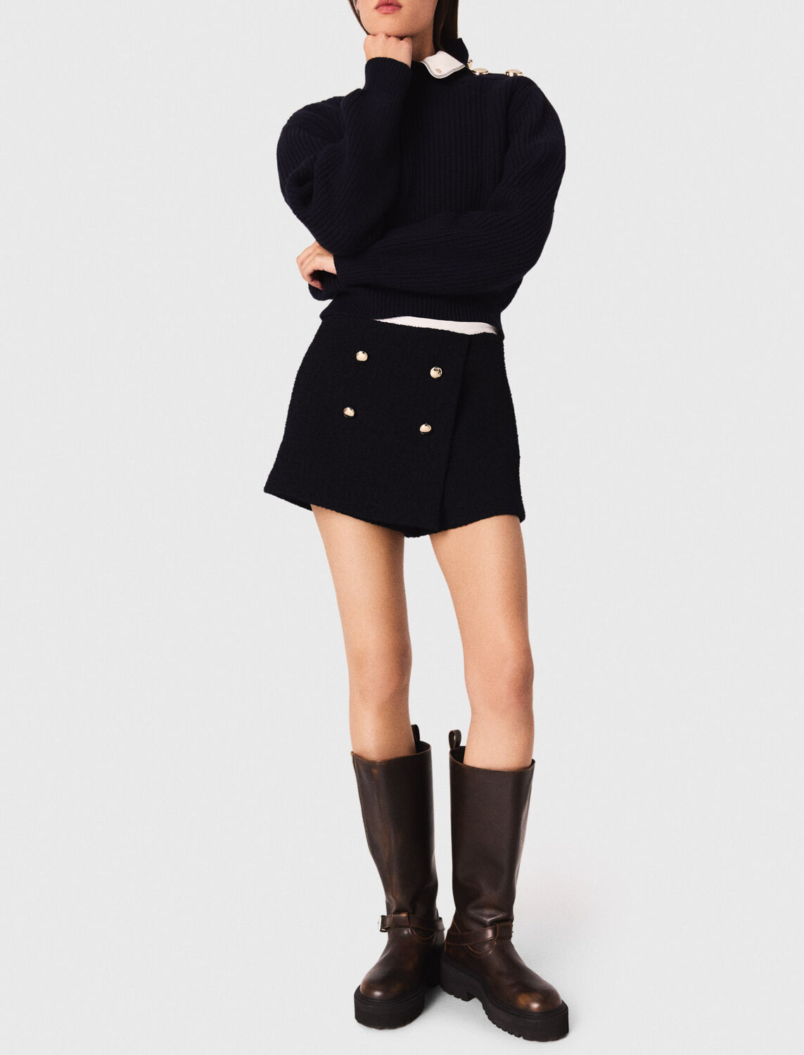 Tweed shorts with contrast band : Skirts & Shorts color Navy