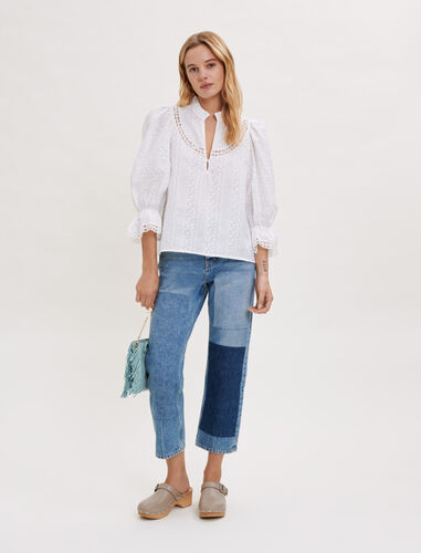 Embroidered cotton blouse : 30% Off color White