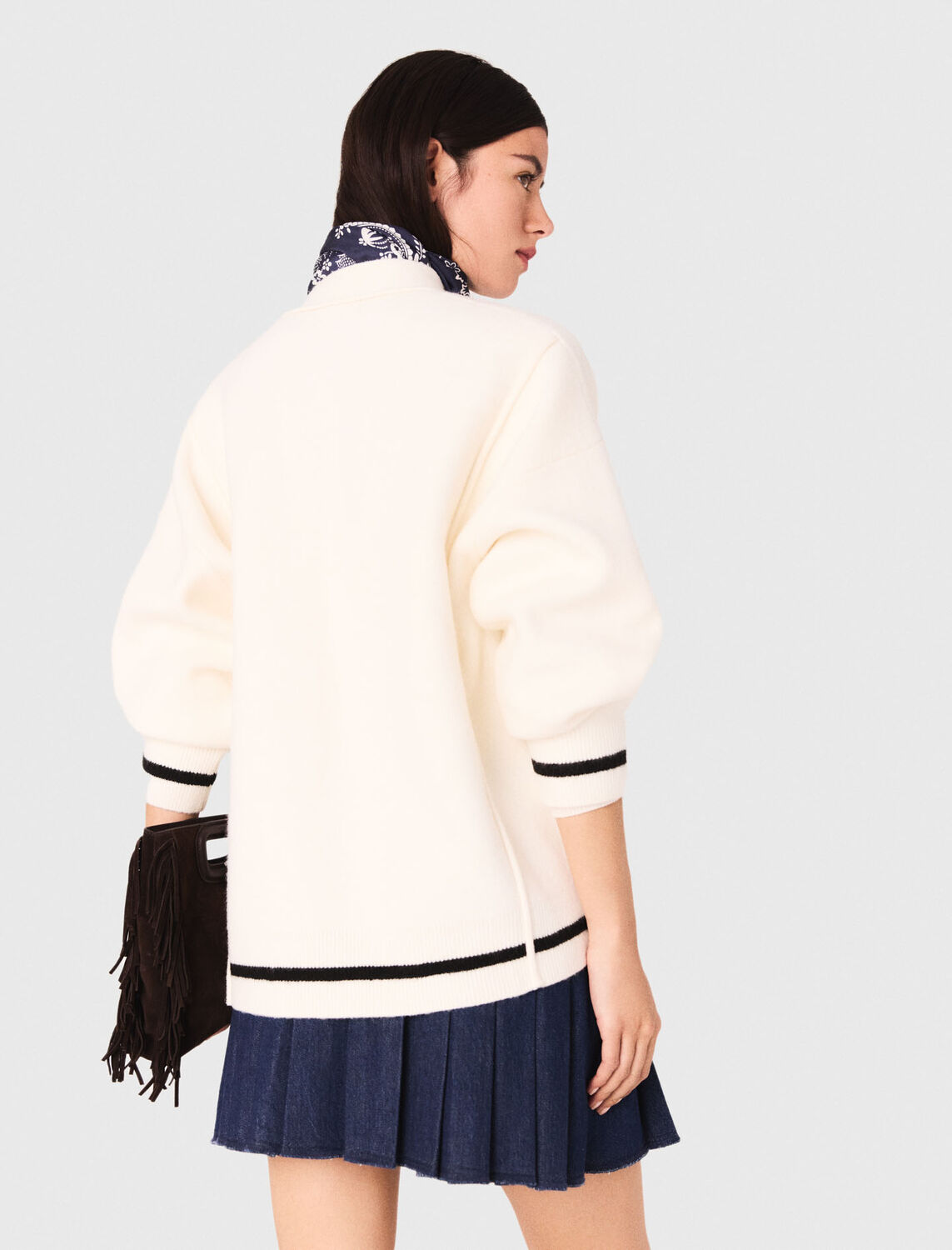 Long cardigan with embroidery : Sweaters & Cardigans color Ecru