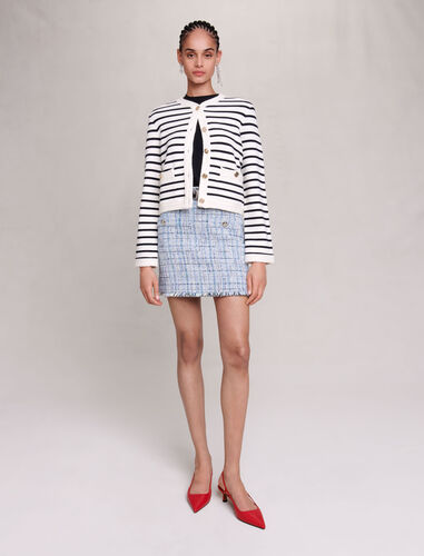 Striped knit cardigan : Sweaters & Cardigans color Navy / Ecru