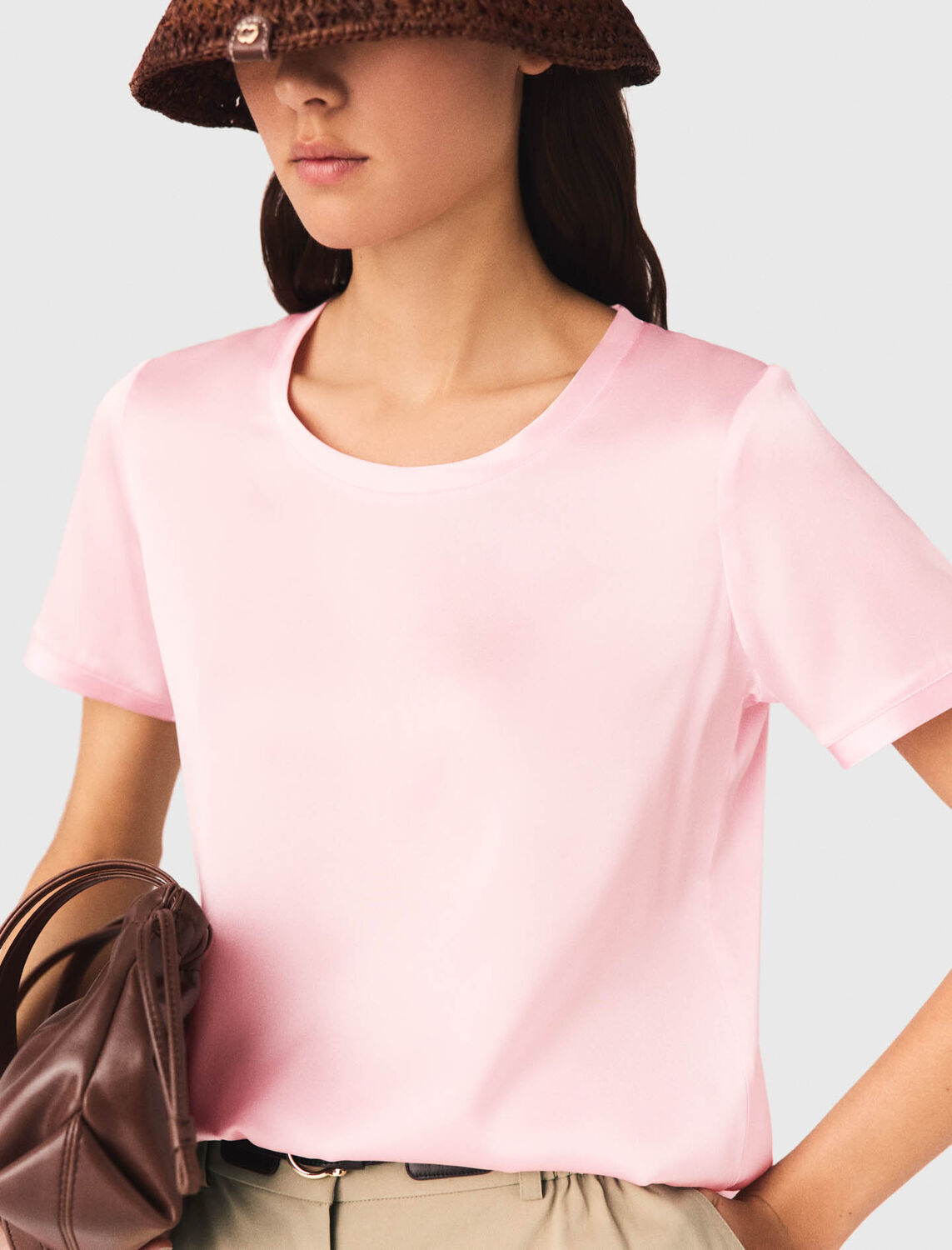 Short-sleeved silk top : Tops color Pink