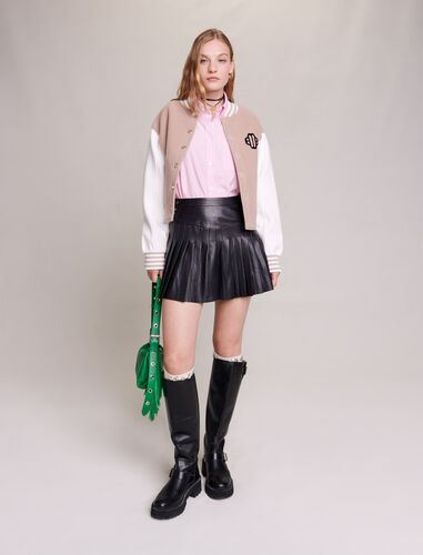Pleated, flared leather skirt : Skirts & Shorts color Black