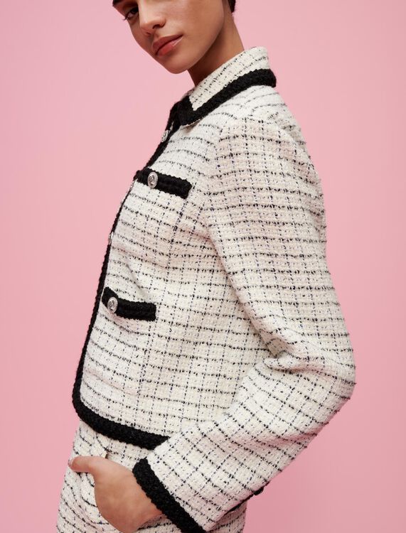 Marl tweed jacket with checked motifs - Coats & Jackets - MAJE