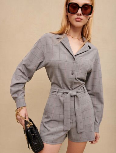 Short checked playsuit : Jumpshort & Jumpsuits color Grey