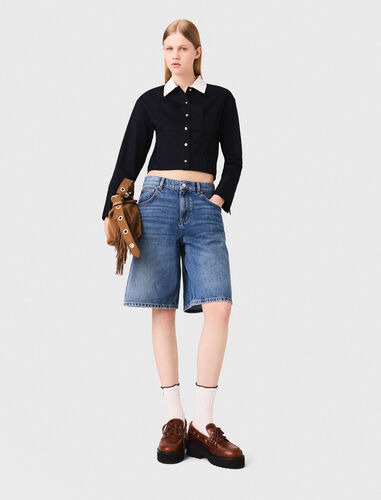 Cropped poplin shirt : Shirts color Navy