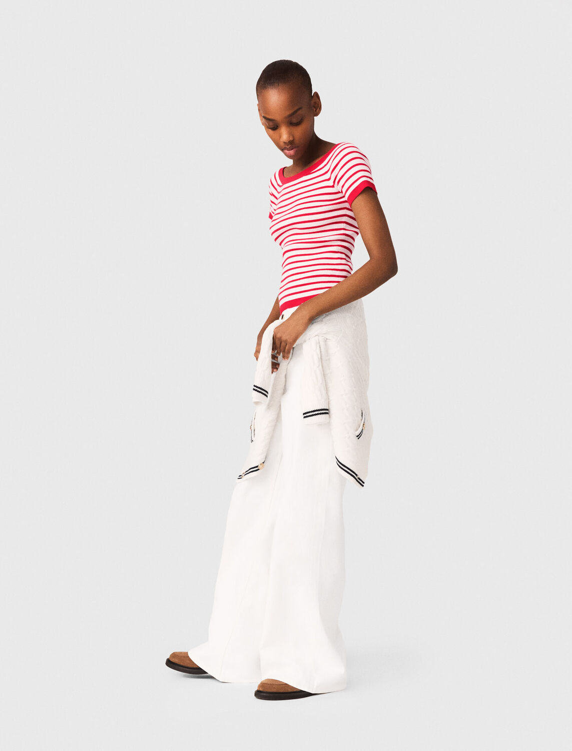 Striped knit top with boat neck - Sweaters & Cardigans - MAJE