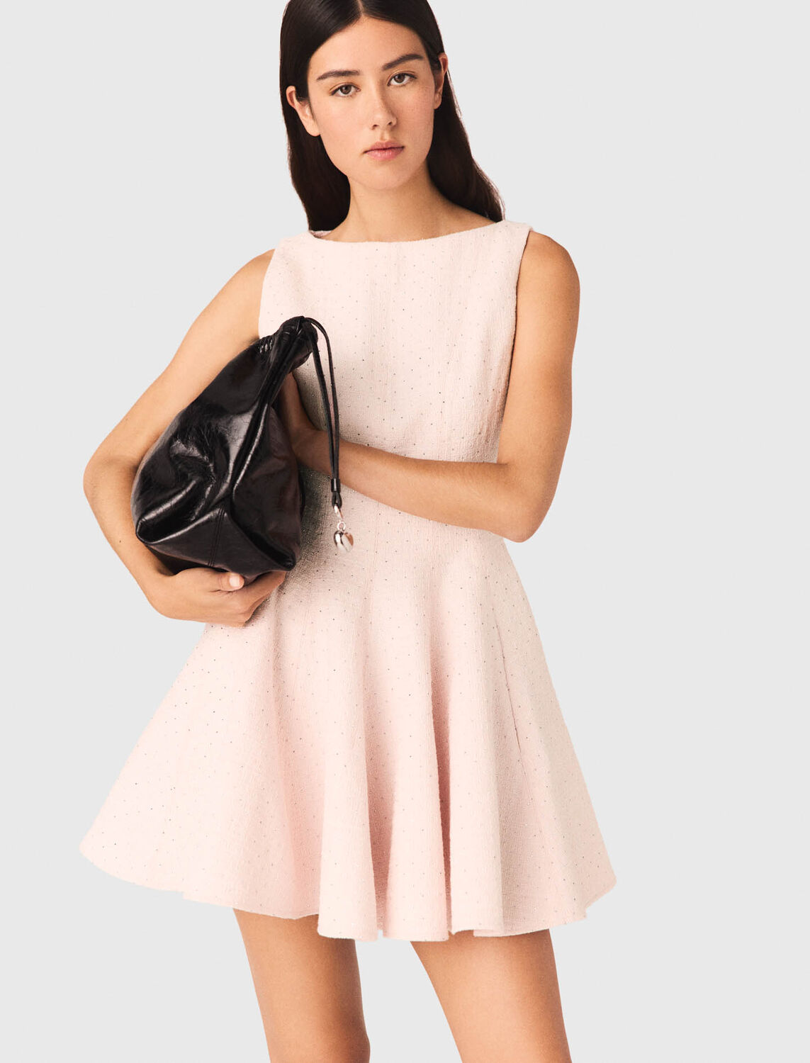 Short flared tweed dress : Dresses color Pink