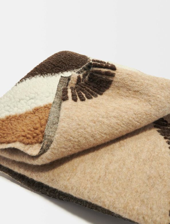 Poncho with contrasting textured stripes : Scarves and shawls color Camel
