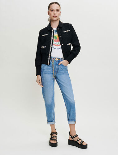 Contrasting tweed-style jacket : Blazers color Black