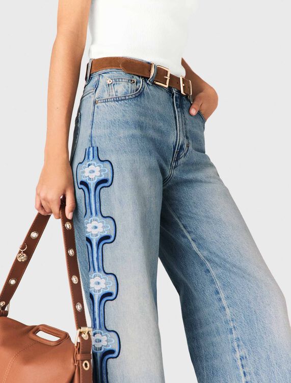 Floral embroidered wide-leg jeans - Trousers & Jeans - MAJE