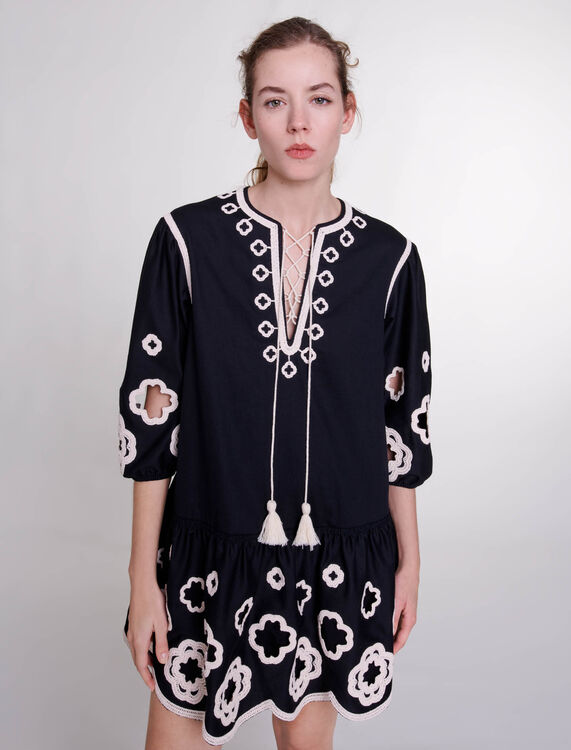 Short embroidered tunic dress - Dresses - MAJE
