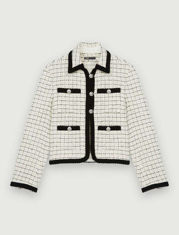 Marl tweed jacket with checked motifs : Coats & Jackets color Ecru Black