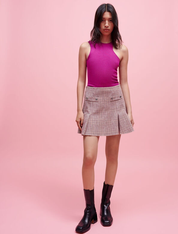 格纹宽松微喇半身裙 : Skirts & Shorts 顏色 紫红色/BURGUNDY