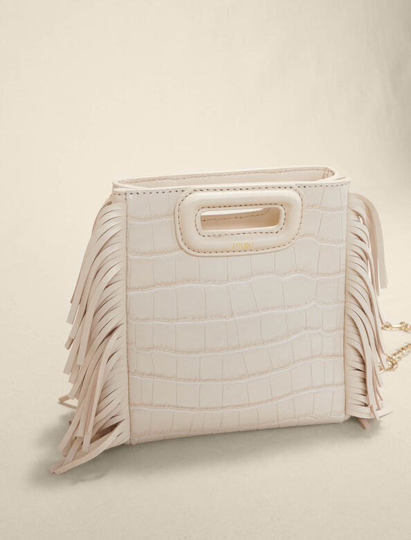 Mini embossed-leather M bag with chain : M Bag color Vanilla Ecru