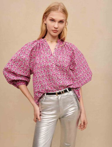 Floral printed blouse : Tops color Fuchsia embroderied flowers