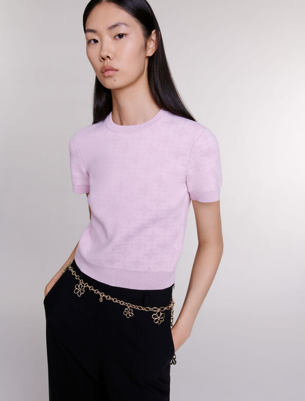 Cropped jacquard knit jumper : Sweaters & Cardigans color Pale Pink