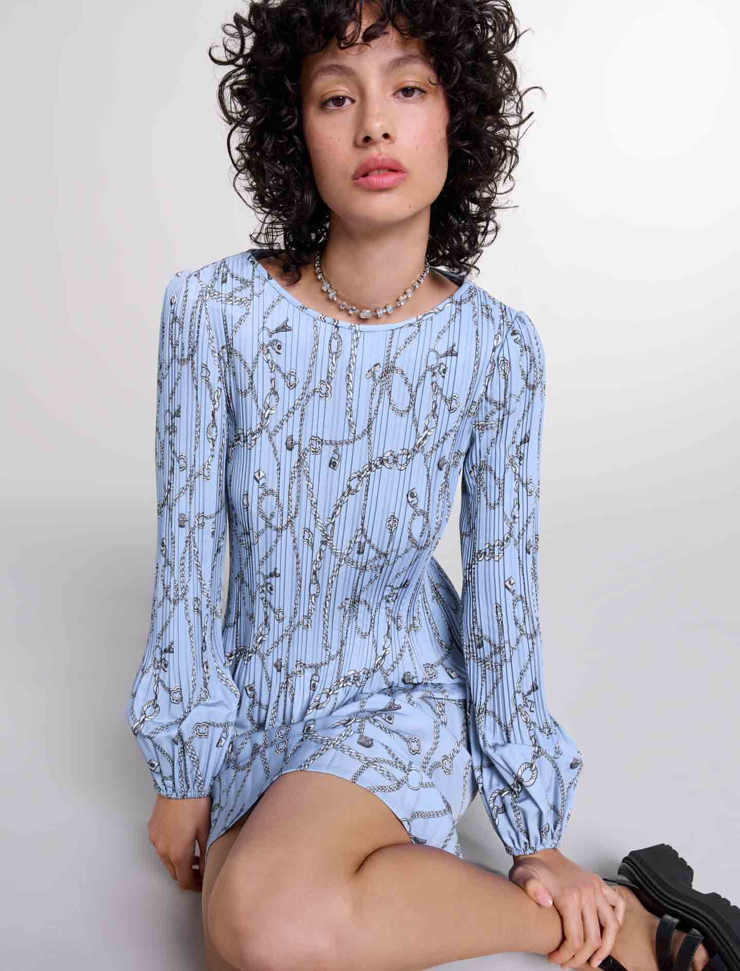 Maje printed dress with pleated skirt outlet