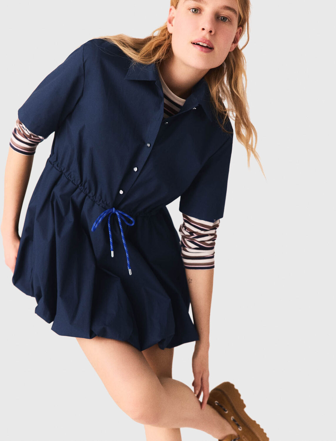 Short-sleeved cotton bubble dress : Dresses color Navy