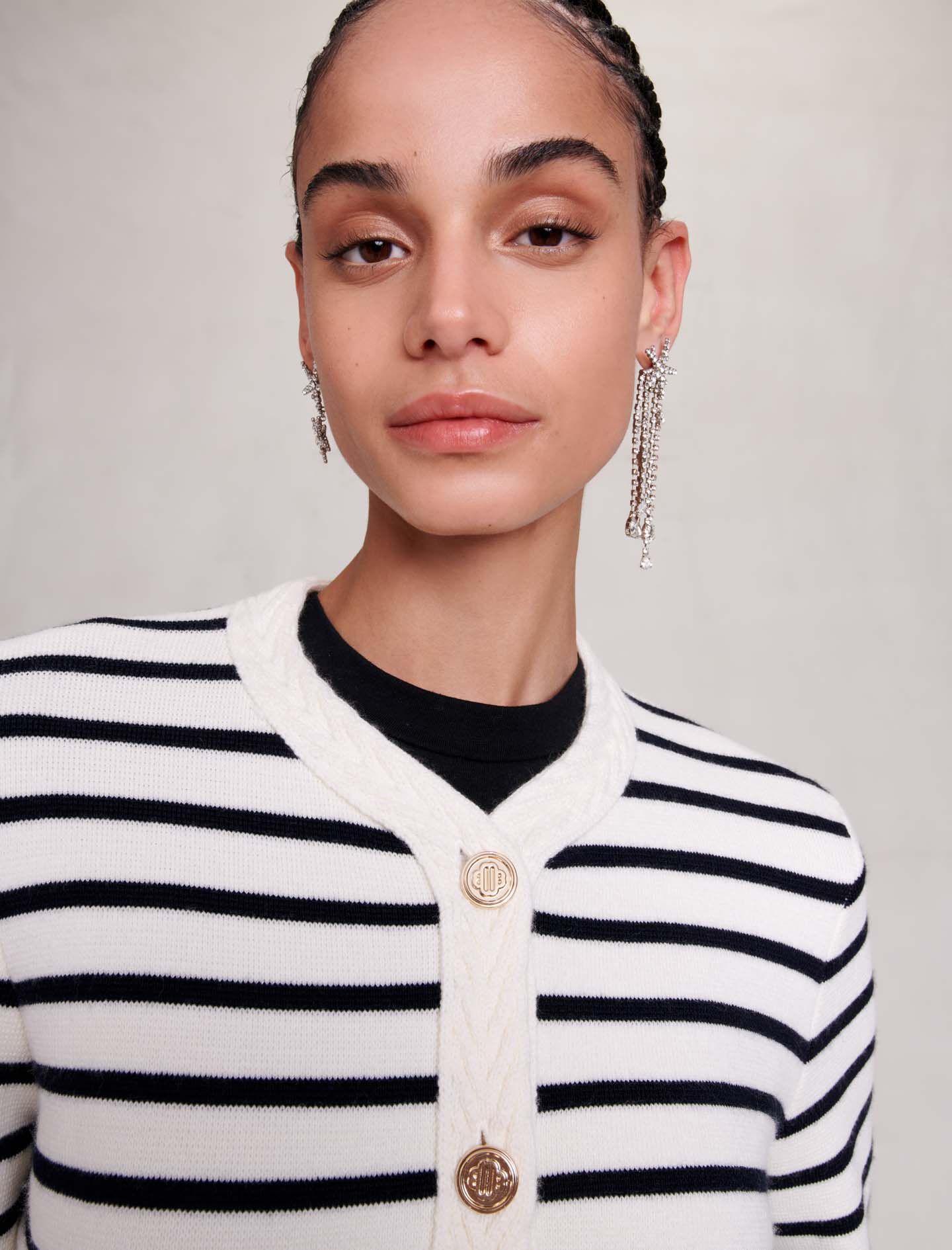 Maje short cardigan with contrasting stripes best sale